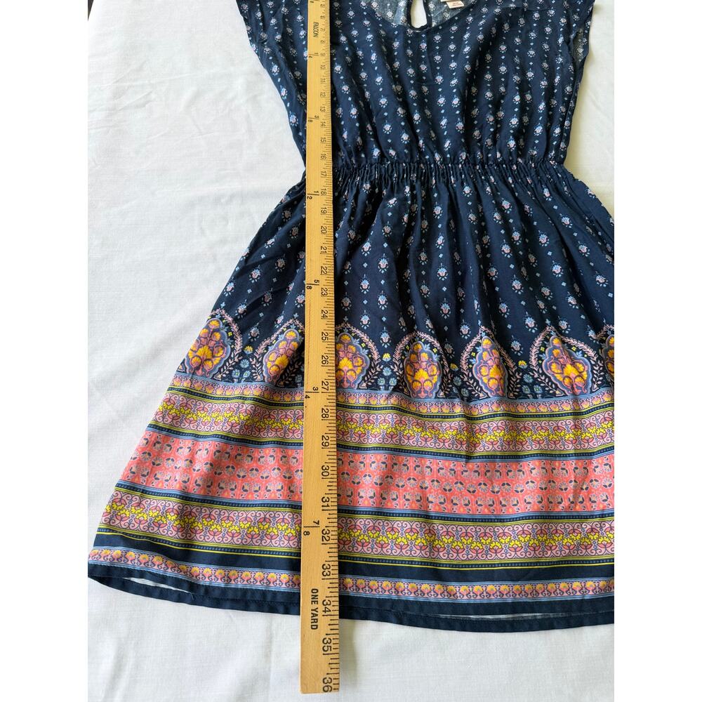 Boho Festival Hippie Coastal Mossimo Supply Co Border Print Navy Floral Dress M - Picture 12 of 12